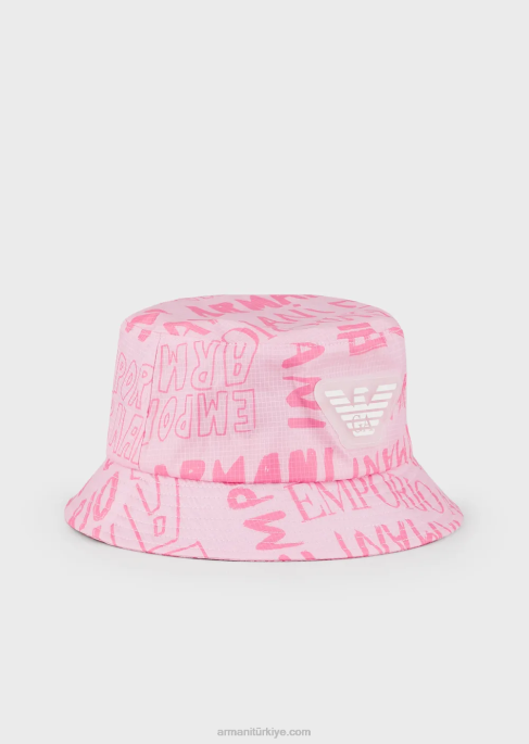 erkek çocuk Armani her yerinde mürettebat yazısı bulunan naylon cloche şapkaT8HD2504
