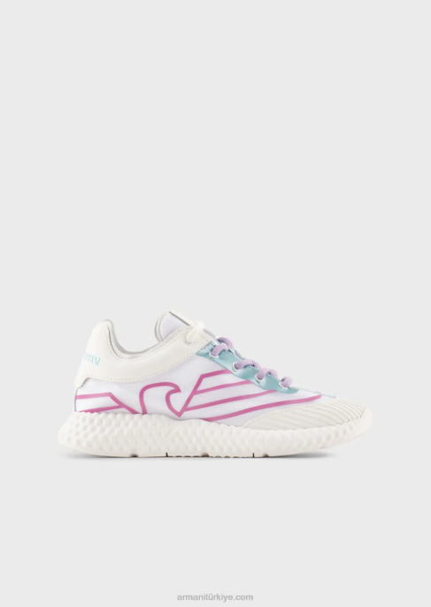 erkek çocuk Armani büyük boy kartallı kauçuk ve naylon spor ayakkabı beyaz T8HD2481