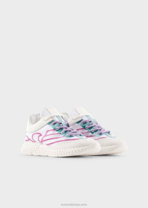 erkek çocuk Armani büyük boy kartallı kauçuk ve naylon spor ayakkabı beyaz T8HD2481