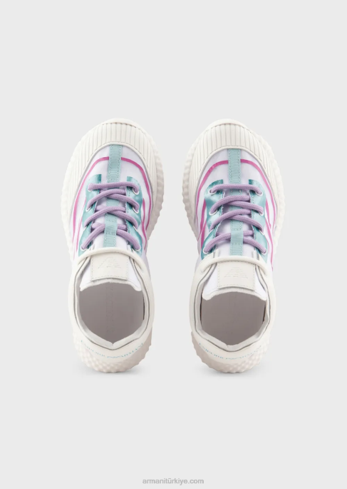 erkek çocuk Armani büyük boy kartallı kauçuk ve naylon spor ayakkabı beyaz T8HD2481