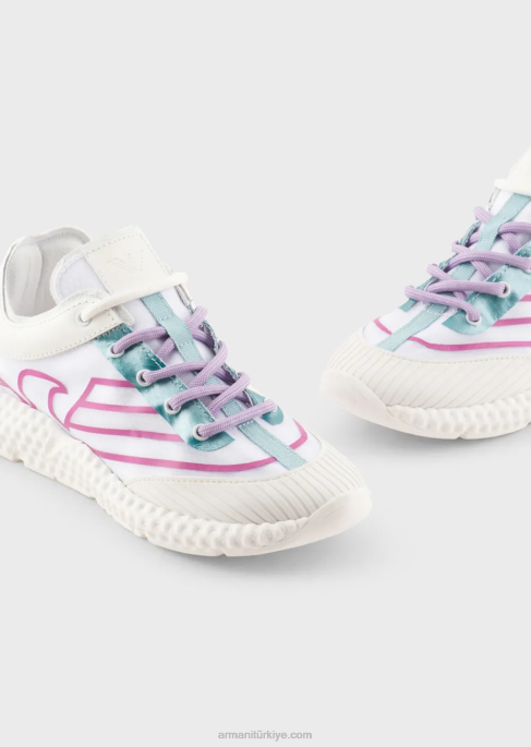 erkek çocuk Armani büyük boy kartallı kauçuk ve naylon spor ayakkabı beyaz T8HD2481