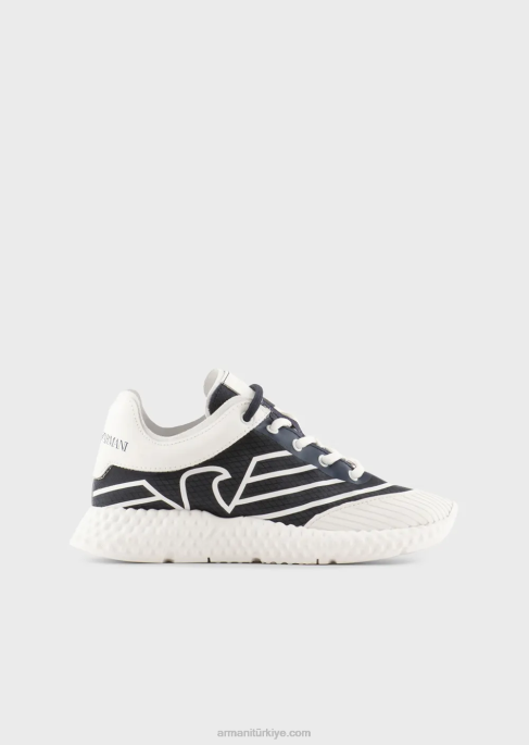 erkek çocuk Armani büyük boy kartallı kauçuk ve naylon spor ayakkabı lacivert T8HD2482