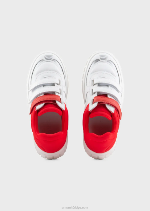 erkek çocuk Armani cırt cırtlı ve dikişli elastik parçalı spor ayakkabı beyaz T8HD2478