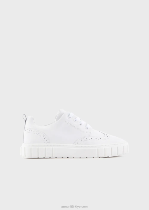 erkek çocuk Armani kanat ucu detaylı yumuşak deri spor ayakkabı beyaz T8HD2477