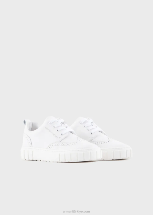 erkek çocuk Armani kanat ucu detaylı yumuşak deri spor ayakkabı beyaz T8HD2477