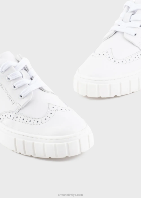 erkek çocuk Armani kanat ucu detaylı yumuşak deri spor ayakkabı beyaz T8HD2477