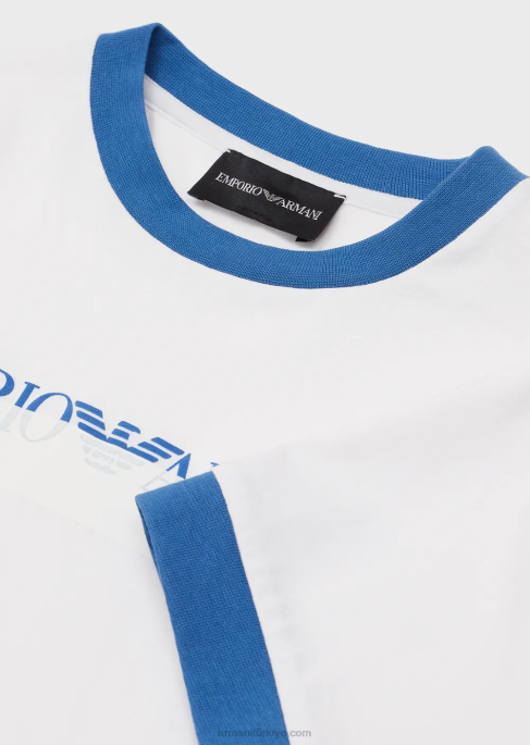 erkek çocuk Armani EA Crew logolu ağır sıklet jarse tişört beyaz T8HD2419
