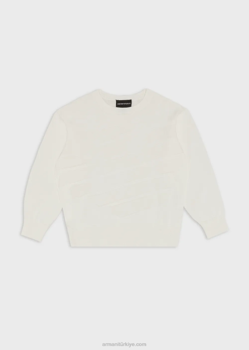 erkek çocuk Armani büyük boy ea işlemeli süveter beyaz T8HD2436