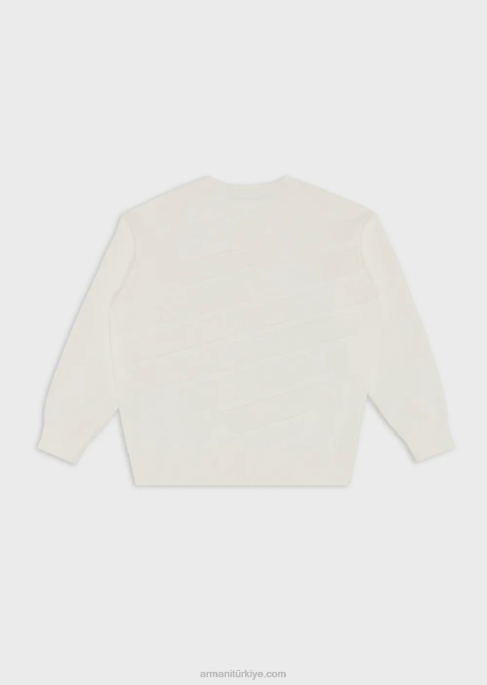 erkek çocuk Armani büyük boy ea işlemeli süveter beyaz T8HD2436