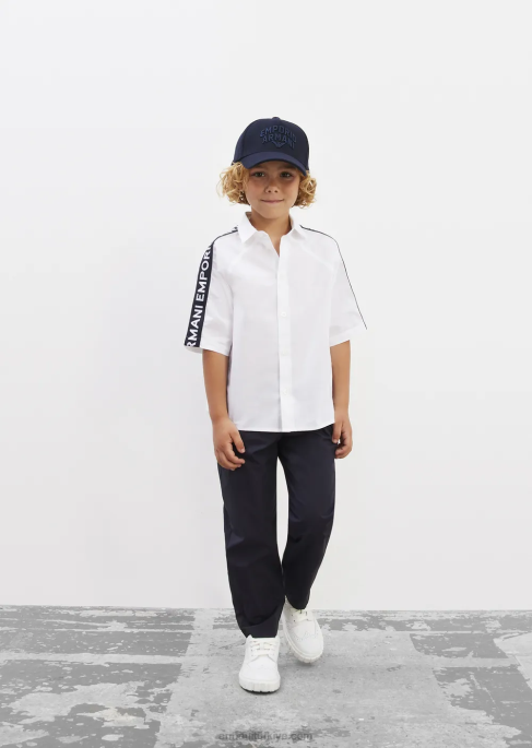 erkek çocuk Armani beli lastikli pamuklu pantolon lacivert T8HD2459