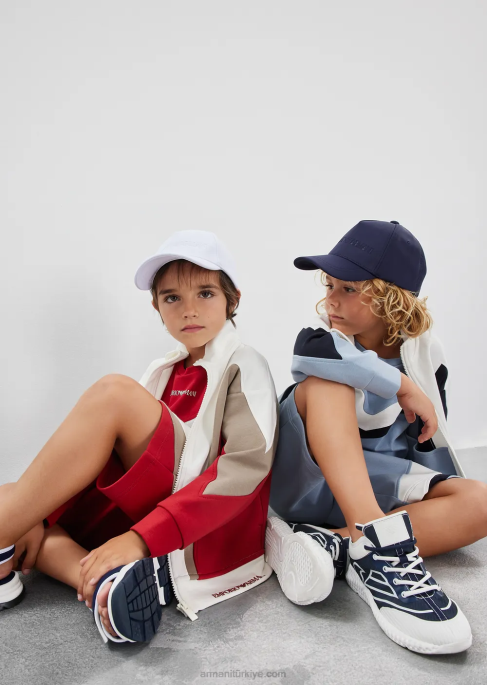 erkek çocuk Armani blok renk detaylı çift jarse büzgü ipli board şort masmavi T8HD2431