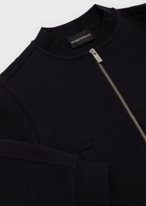 erkek çocuk Armani fermuarlı ve logo şeritli çift jarse sweatshirt lacivert T8HD2434