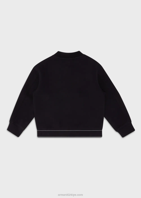 erkek çocuk Armani fermuarlı ve logo şeritli çift jarse sweatshirt lacivert T8HD2434