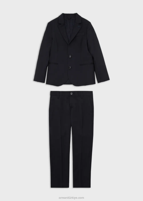 erkek çocuk Armani hafif saf yünden tek sıra düğmeli takım elbiseT8HD2397
