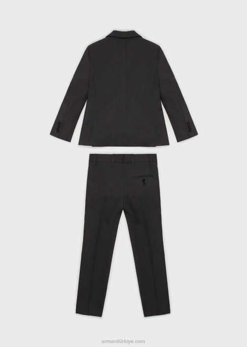 erkek çocuk Armani hafif saf yünden tek sıra düğmeli takım elbise koyu gri T8HD2396
