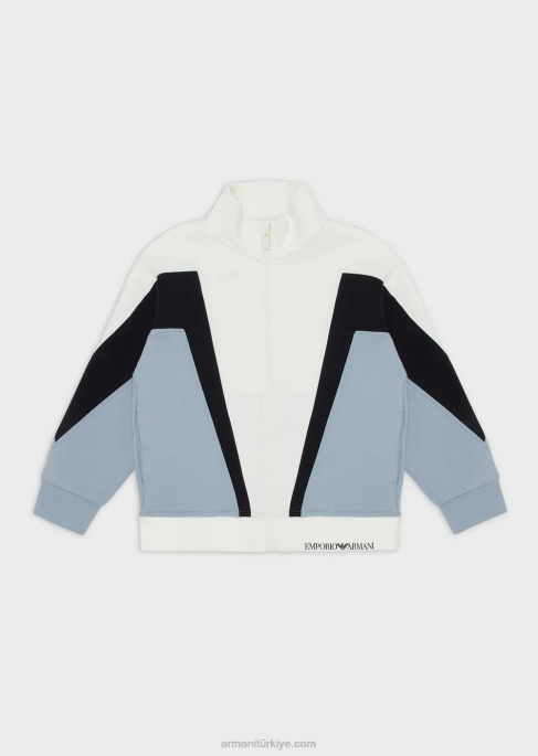 erkek çocuk Armani Çift jarse, blok renk detaylı, tam boy fermuarlı sweatshirt masmavi T8HD2441