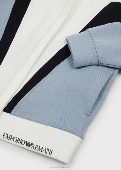 erkek çocuk Armani Çift jarse, blok renk detaylı, tam boy fermuarlı sweatshirt masmavi T8HD2441