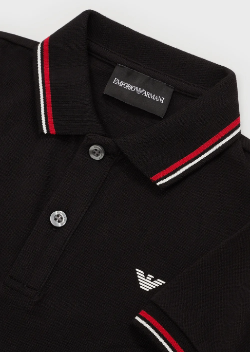 erkek çocuk Armani çizgili şeritli streç pike polo gömlek siyah T8HD2405