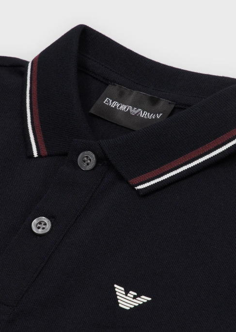 erkek çocuk Armani çizgili süslemeli streç pike uzun kollu polo tişört lacivert T8HD2403