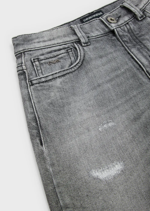 erkek çocuk Armani j75 yıkanmış yırtık kot pantolon açık gri T8HD2469