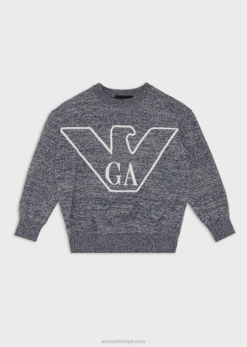 erkek çocuk Armani jakar logolu melanj dokuma kazak gri T8HD2467