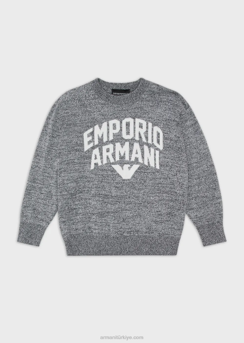 erkek çocuk Armani jakar logolu melanj dokuma kazak melanj grisi T8HD2466