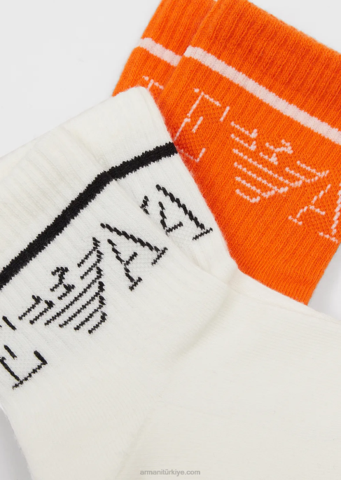 erkek çocuk Armani jakarlı ea logolu havlu kumaştan ikili çorap paketiT8HD2375
