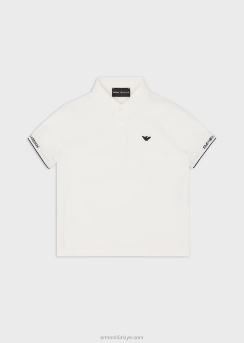 erkek çocuk Armani kartal işlemeli jarse polo gömlek beyaz T8HD2423