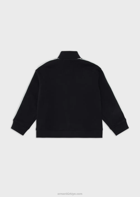 erkek çocuk Armani logo şeritli, çift jarse tam boy fermuarlı sweatshirt lacivert T8HD2464
