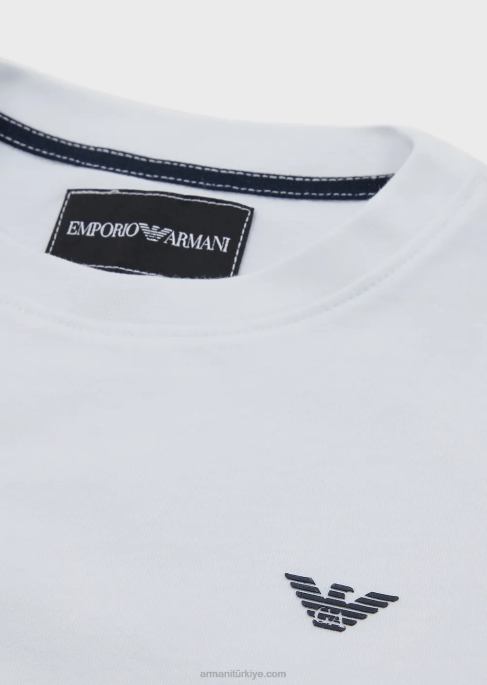 erkek çocuk Armani logolu pamuklu t-shirt beyaz T8HD2409