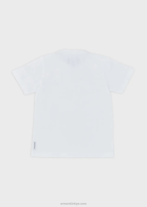 erkek çocuk Armani logolu pamuklu t-shirt beyaz T8HD2409