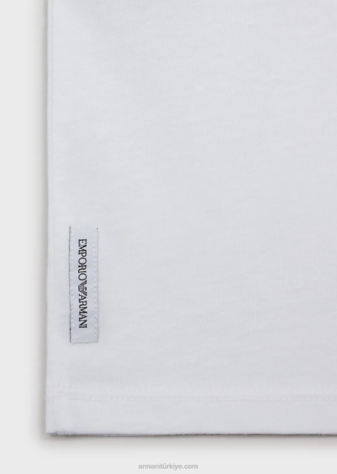 erkek çocuk Armani logolu pamuklu t-shirt beyaz T8HD2409