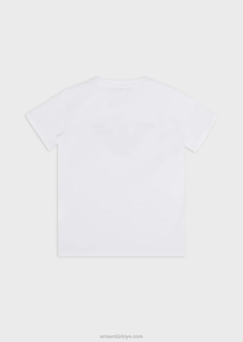 erkek çocuk Armani logolu pima jarse t-shirt beyaz logo T8HD2392