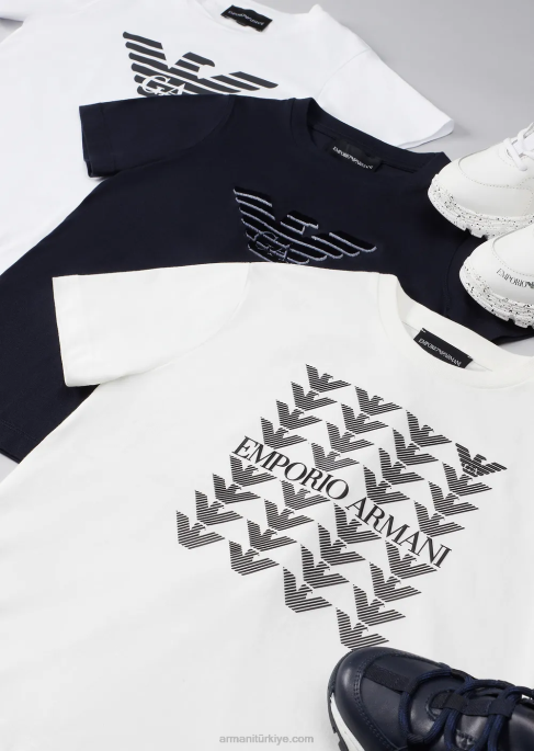 erkek çocuk Armani logolu pima jarse t-shirt beyaz logo T8HD2392