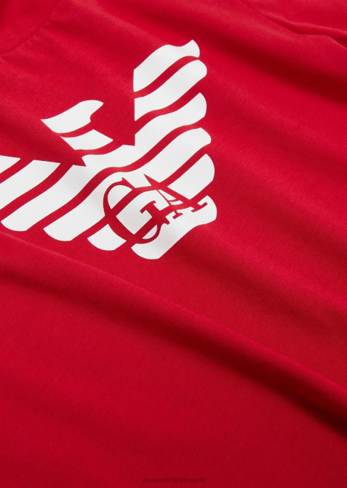 erkek çocuk Armani logolu pima jarse t-shirt kırmızı logo T8HD2394