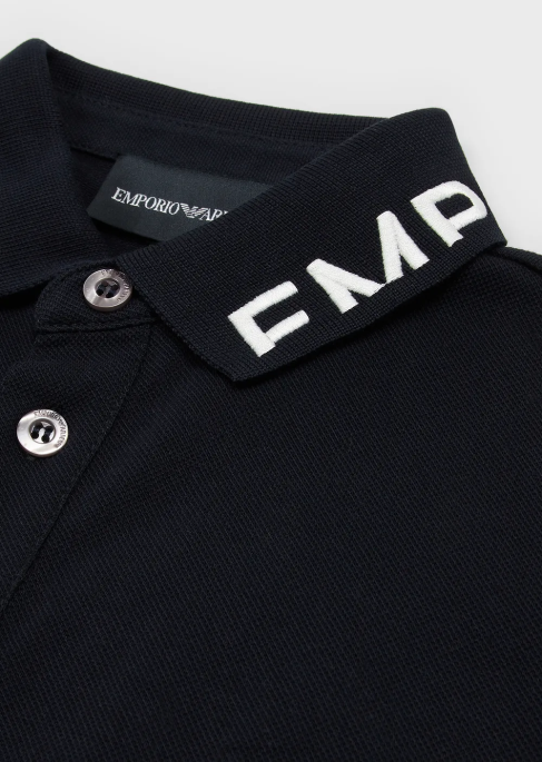 erkek çocuk Armani logolu yakalı merserize pike polo tişört lacivert T8HD2453