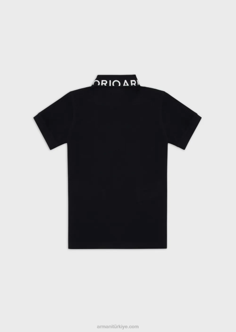 erkek çocuk Armani logolu yakalı merserize pike polo tişört lacivert T8HD2453