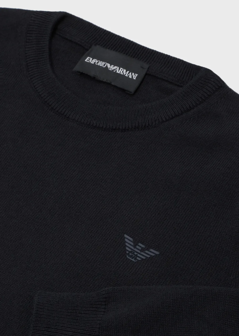 erkek çocuk Armani mikro kartal işlemeli yün karışımlı kazak lacivert T8HD2412