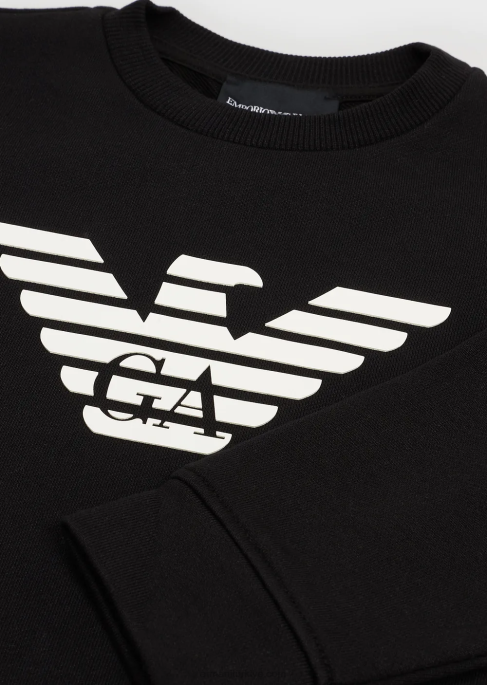 erkek çocuk Armani modal karışımlı logo sweatshirt siyah logo T8HD2384