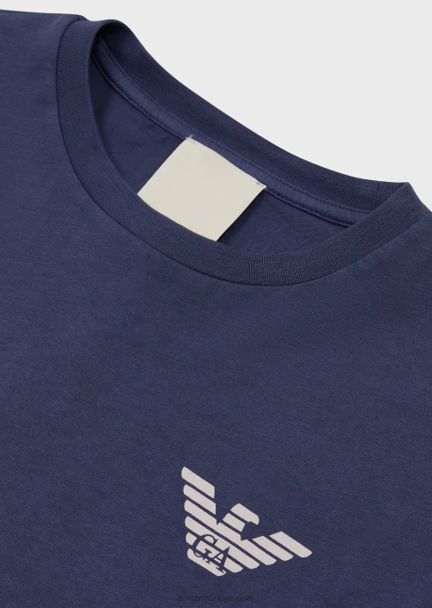 erkek çocuk Armani sürdürülebilir koleksiyon giysi boyaması organik jarse tişört elektrik mavisi T8HD2444