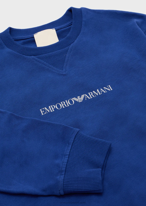 erkek çocuk Armani sürdürülebilir koleksiyon vahşi desenli organik jarse sweatshirt elektrik mavisi T8HD2447
