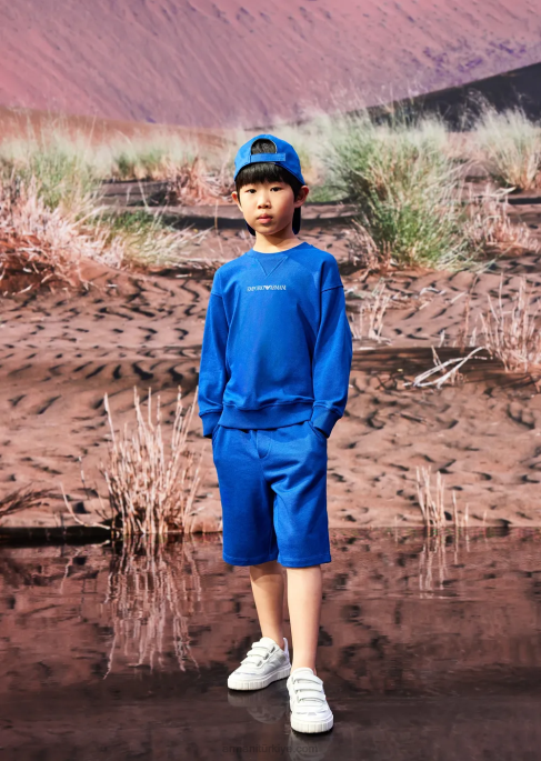 erkek çocuk Armani sürdürülebilir koleksiyon vahşi desenli organik jarse sweatshirt elektrik mavisi T8HD2447