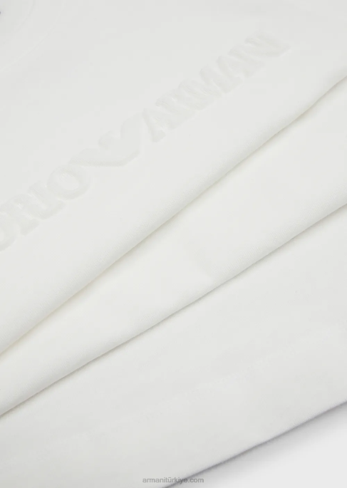 erkek çocukemporio armani logolu ağır sıklet jarse tişört beyaz T8HD2425