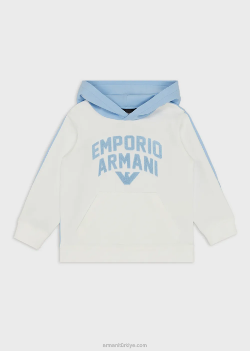 erkek çocukemporio armani logolu çift jarse kapüşonlu sweatshirt beyaz T8HD2468