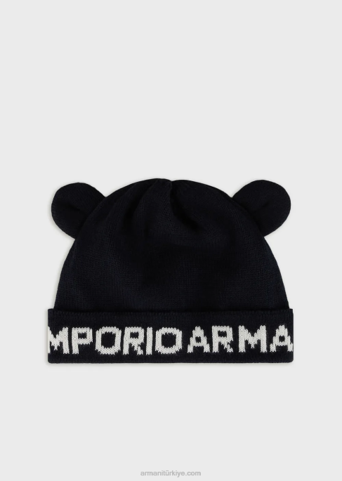 erkek çocuk Armani kulaklı ve jakar logolu örgü bereT8HD2733