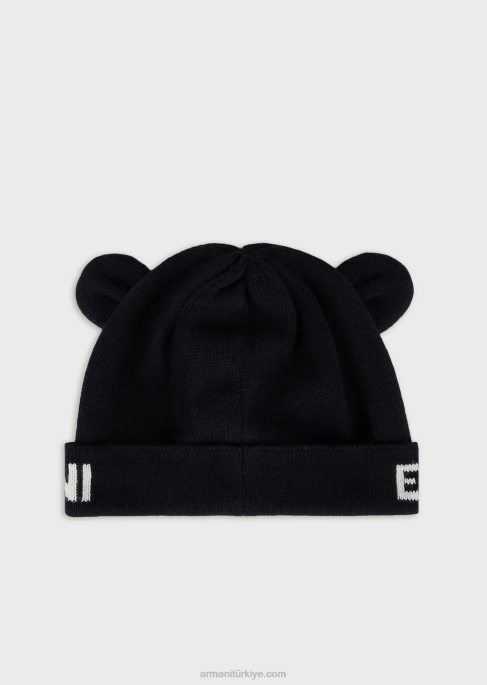 erkek çocuk Armani kulaklı ve jakar logolu örgü bereT8HD2733