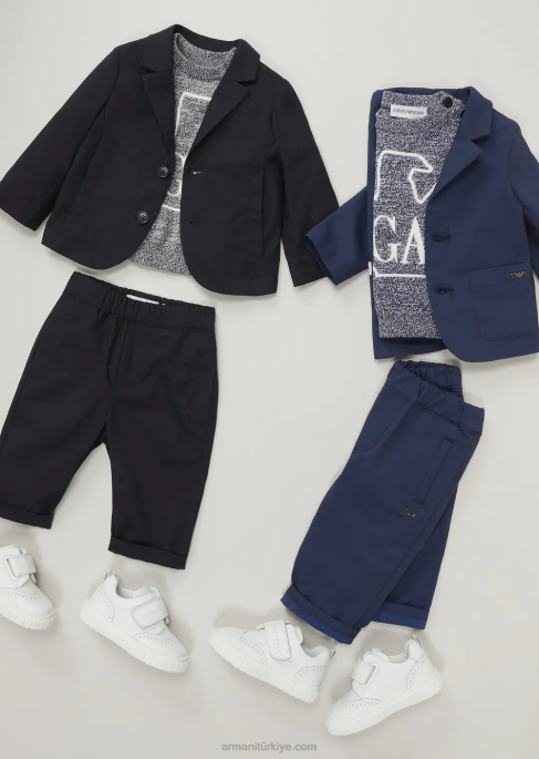 erkek çocuk Armani beli lastikli pamuklu pantolon lacivert T8HD2707