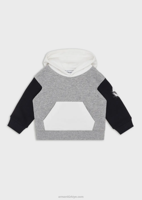 erkek çocuk Armani boyalı kartal logolu renk bloklu kapüşonlu sweatshirtT8HD2718