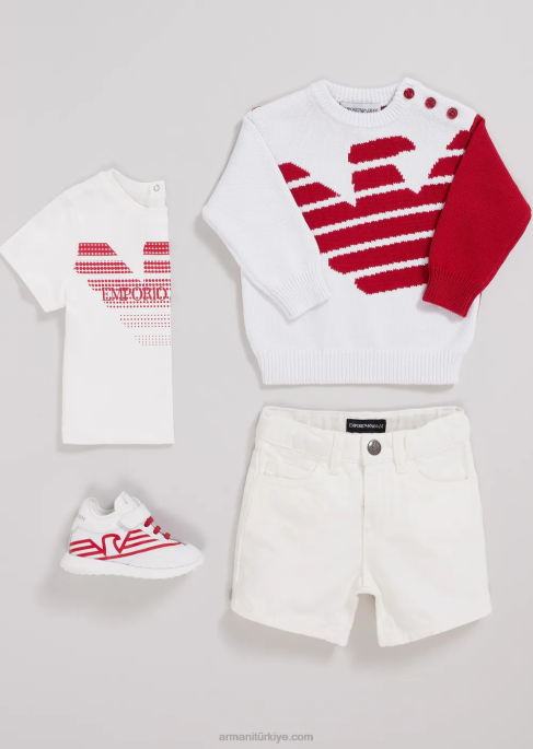 erkek çocuk Armani giysi boyalı boğa şort beyaz T8HD2701