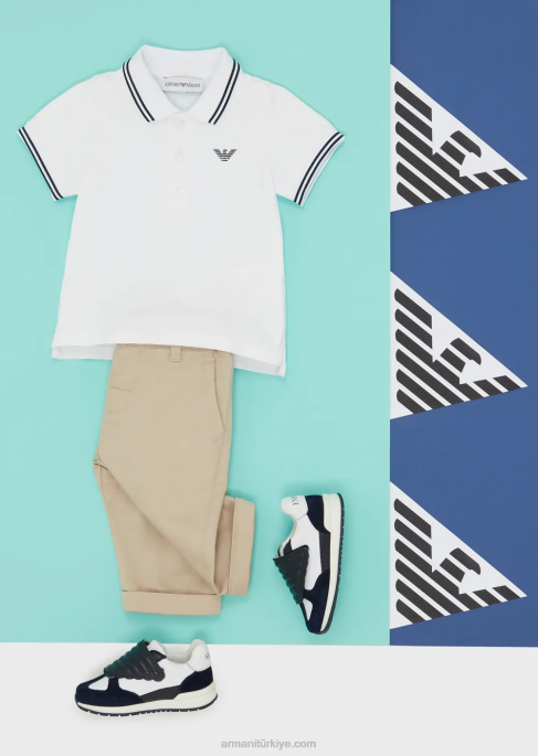 erkek çocuk Armani çizgili şeritli streç pike polo gömlekT8HD2678